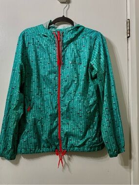 Columbia Teal Green Windbreaker Jacket with Red Accents